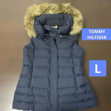TOMMY HILFIGER 다운 베스트 퍼 후드 탈부착 가능 네이비 L