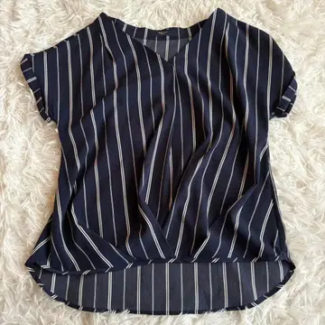 Fabulous 여성용 반팔 블라우스 F 스트라이프 네이비 V넥