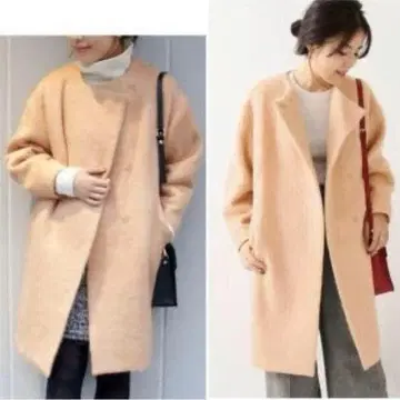 [ 새상품급 ] Spick & Span 울 모헤어 샤기 노카라 코트