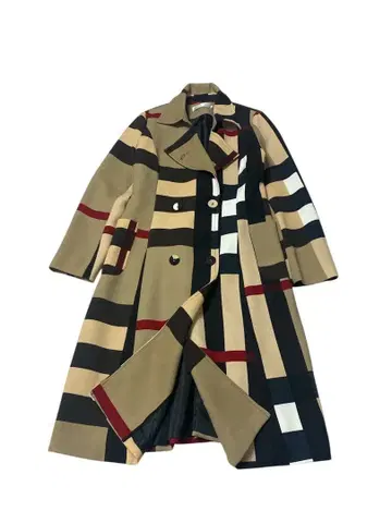 e225 체크 무늬 트렌치코트 베이지 무릎 기장