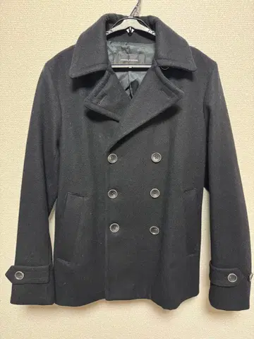 울 더블 브레스트 피 코트 블랙