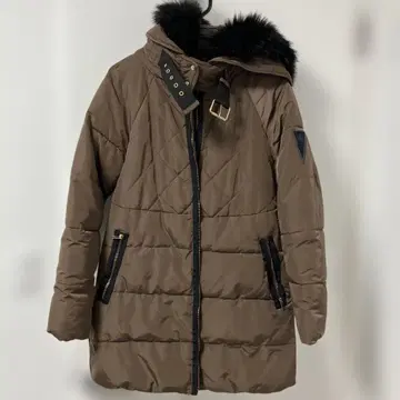 새상품급 자라 다운 코트 후드 퍼 벨트 와펜 브라운 L