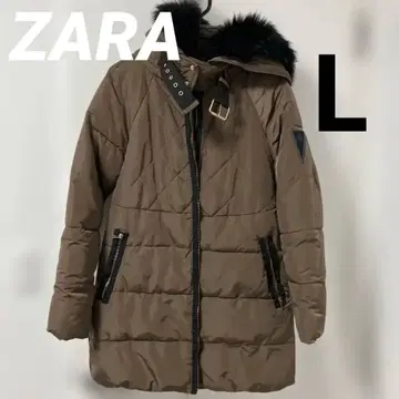 새상품급 자라 다운 코트 후드 퍼 벨트 와펜 브라운 L