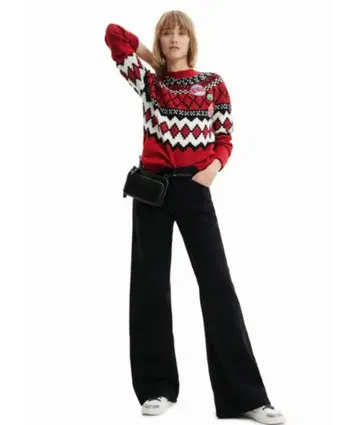 데시구알 레드 아가일 무늬 니트 스웨터 M