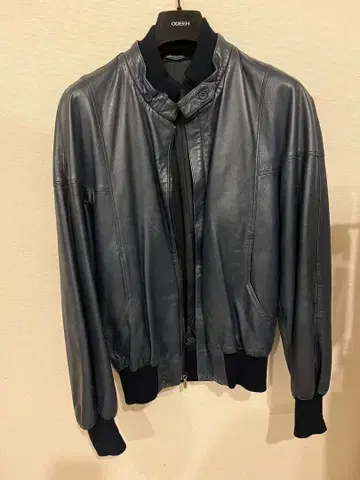 그레이 가죽 자켓 스탠드 카라