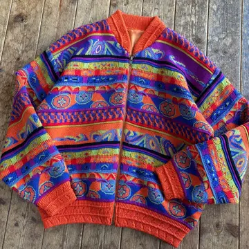 COOGI 스타일 3D 니트 집업 블루종 가디건 올 패턴