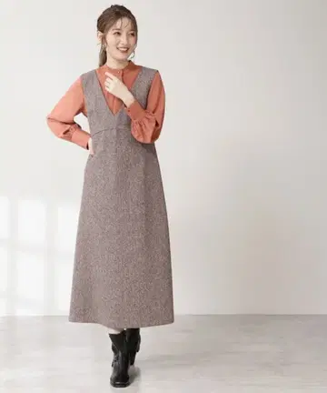 N. 네프 트위드 오버롤 스커트 블라우스 세트