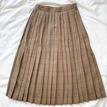 [ 구제 의류 ] 브라운 체크 플리츠 스커트 롱