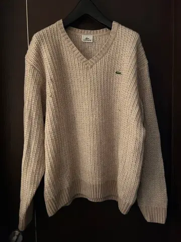 LACOSTE V넥 니트 핑크 베이지 울