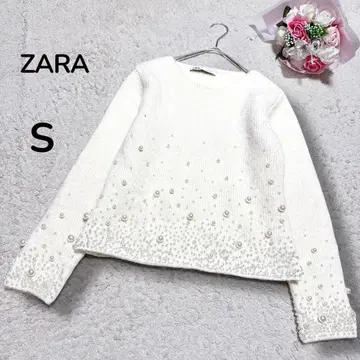 [ ZARA ] 펄 비쥬 럭셔리 크리스마스 크루넥 스웨터 화이트 S