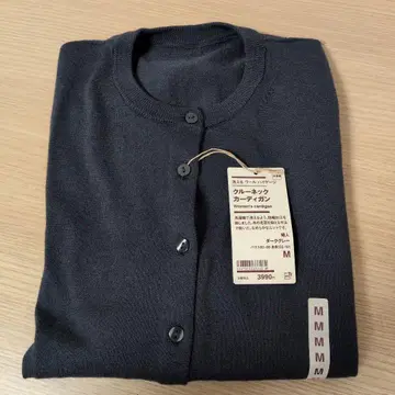 세탁 가능한 울 하이 게이지 크루넥 가디건 M 다크 그레이 울 100