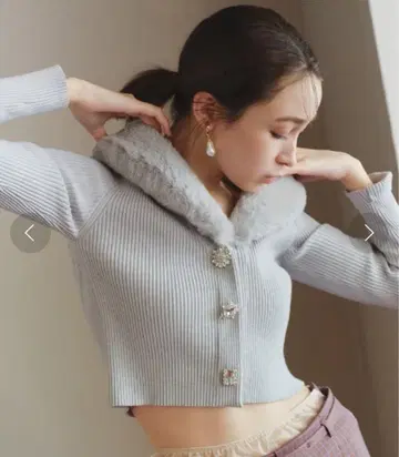 릴리 브라운 퍼 카라 니트 가디건