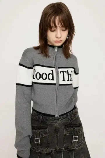 SLY 라인 로고 집업 가디건 니트