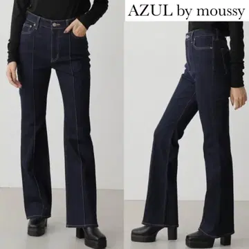 아줄바이마우지 핀턱 데님 플레어 팬츠 스트레치