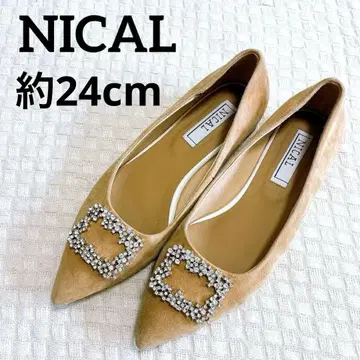 NICAL 베이지 스틸레토 펌프스 38 약 24cm 비쥬 천연 가죽