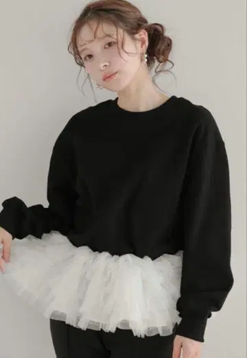 fitmore 밀피유 프릴 맨투맨 블랙