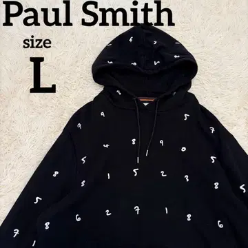 [ 새상품급 ] 폴스미스 풀오버 후드티 넘버 자수 로고 올 패턴 L 블랙