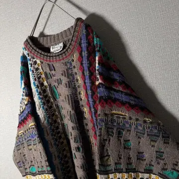 호주산 두툼한 3D 니트 레트로 디자인 볼록 배색 양호 인기 L 사이즈