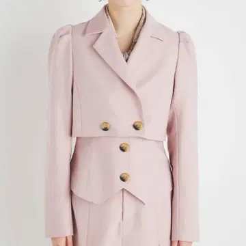 리엔다 퍼프 슬리브 크롭 자켓 핑크 M 사이즈