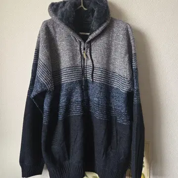 플리스 자켓 후드 부착 그레이 네이비 보더