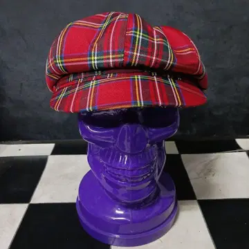모즈 스킨스 펑크 타탄 체크 헌팅 캡 레드