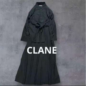 클라네 성인 럭셔리 허리 리본 셔츠 롱 원피스 모스그린