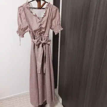 도트 무늬 핑크 롱 원피스