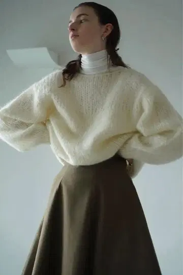 HALF SHEER LOOSE MOHAIR KNIT TOPS