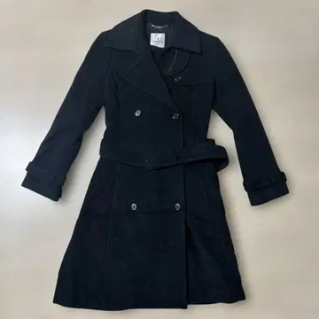 TENALYS 블랙 더블 브레스트 롱 코트 벨트 포함