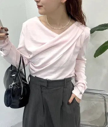 mystic 오프숄더 롱 티셔츠 핑크 F 사이즈