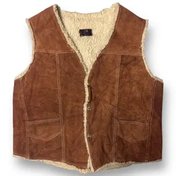 80s 멕시코제 스웨이드 가죽 보아 베스트 브라운 아메카지 빈티지