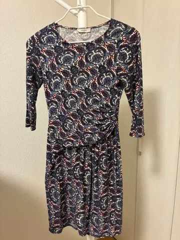 프랑스제 네이비 페이즐리 무늬 7부 소매 원피스 가을/겨울