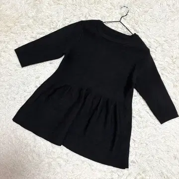 Re:EDIT 고품질 페플럼 니트 밑단 플레어 7부 소매 블랙 ( L )