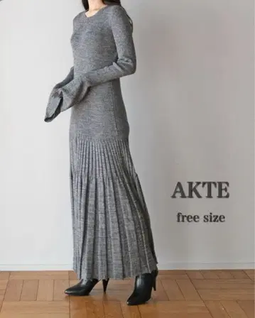 [ AKTE ] 미사용 롱 니트 원피스 F 그레이