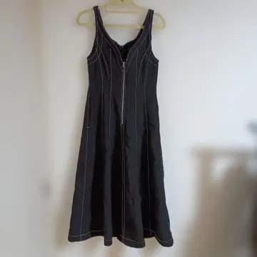 블랙 슬리브리스 롱 원피스