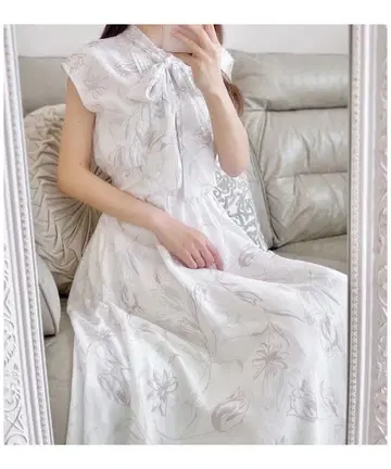 tocco closet 보타이 리본 포함 플라워 프린트 시어 원피스