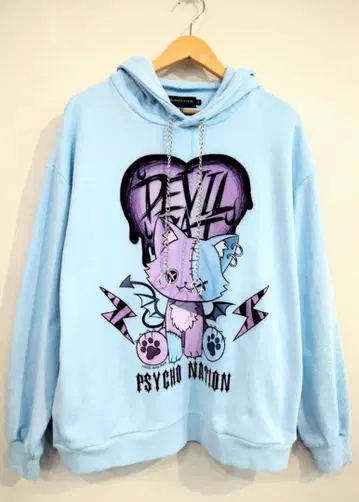 PSYCHO NATION 데빌 고양이 후드티 블루