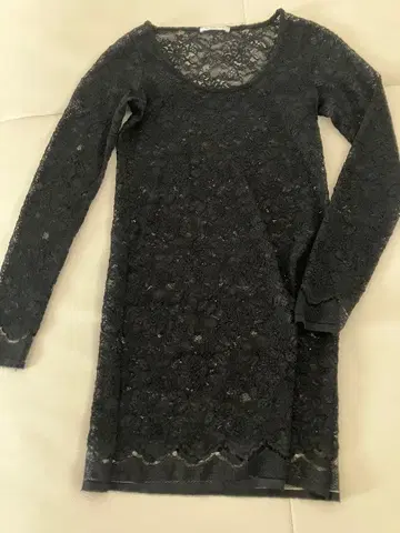 블랙 긴팔 레이스 튜닉 원피스