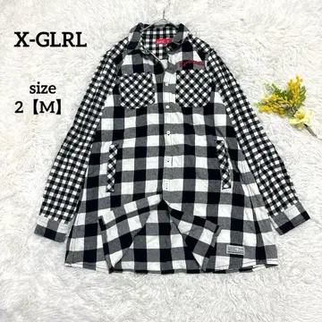 엑스걸 플란넬 셔츠 체크 무늬 절개 오버 사이즈 화이트 블랙 M 면
