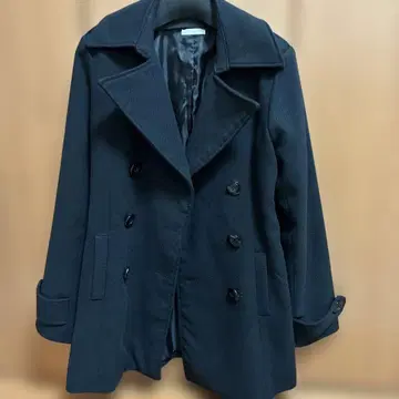 울 피코트 블랙 컬러 더블 브레스트