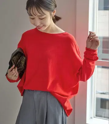 빨간색 니트 스웨터 코튼 야크 니트 풀오버