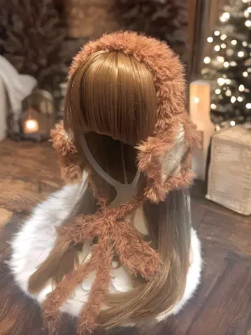 별 모양 귀마개 귀도리 브라운 핸드메이드 니트 복슬복슬 귀도리 브라운