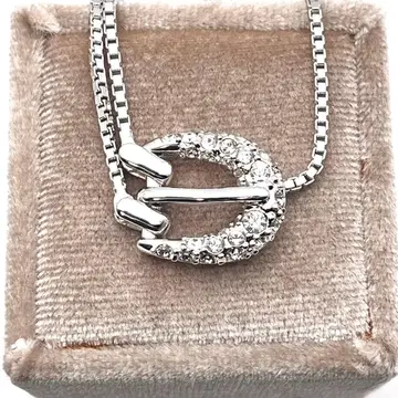 스와로브스키 목걸이 벨트 버클 모티브 더블 체인 실버