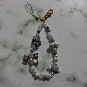 헬로키티 블랙 엔젤 폰 스트랩 그레이 산리오