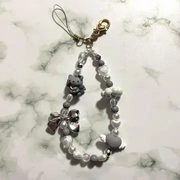 헬로키티 블랙 엔젤 폰 스트랩 그레이 산리오