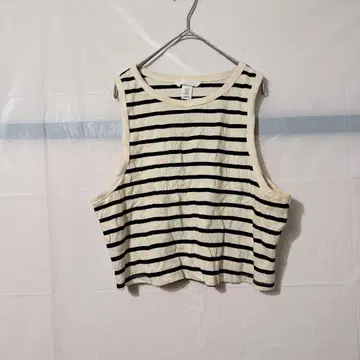 새상품급 H&M 화이트 블랙 보더 크롭 탱크탑 US [XXL]