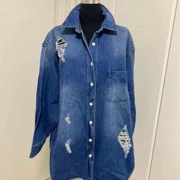 지나시스 데님 셔츠 데미지 가공 오버 사이즈