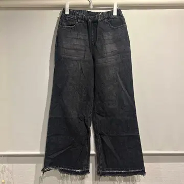 MODITEC 다크 그레이 와이드 레그 데님 프린지 밑단