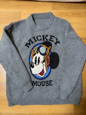 미키마우스 니트 스웨터 그레이 긴팔