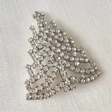 체코 유리 트리 브로치 빈티지 클리어